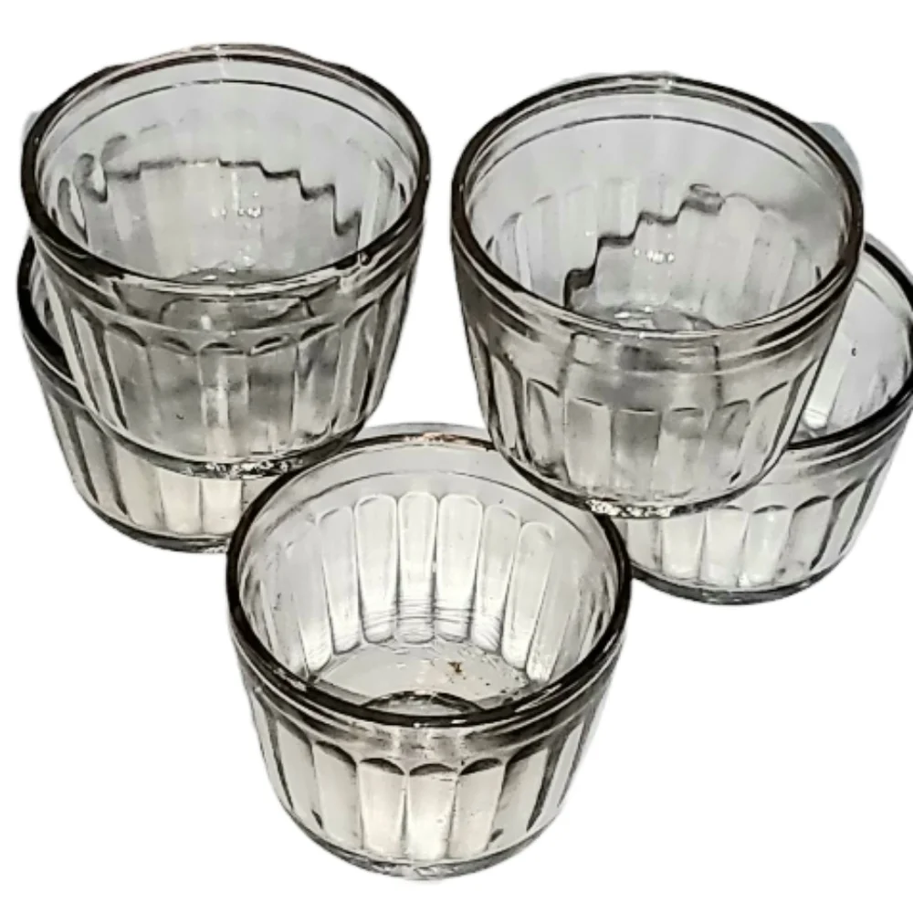 Vintage Clear Glass Dessert Cups 5 Pieces Small Souffle Baking Dishes